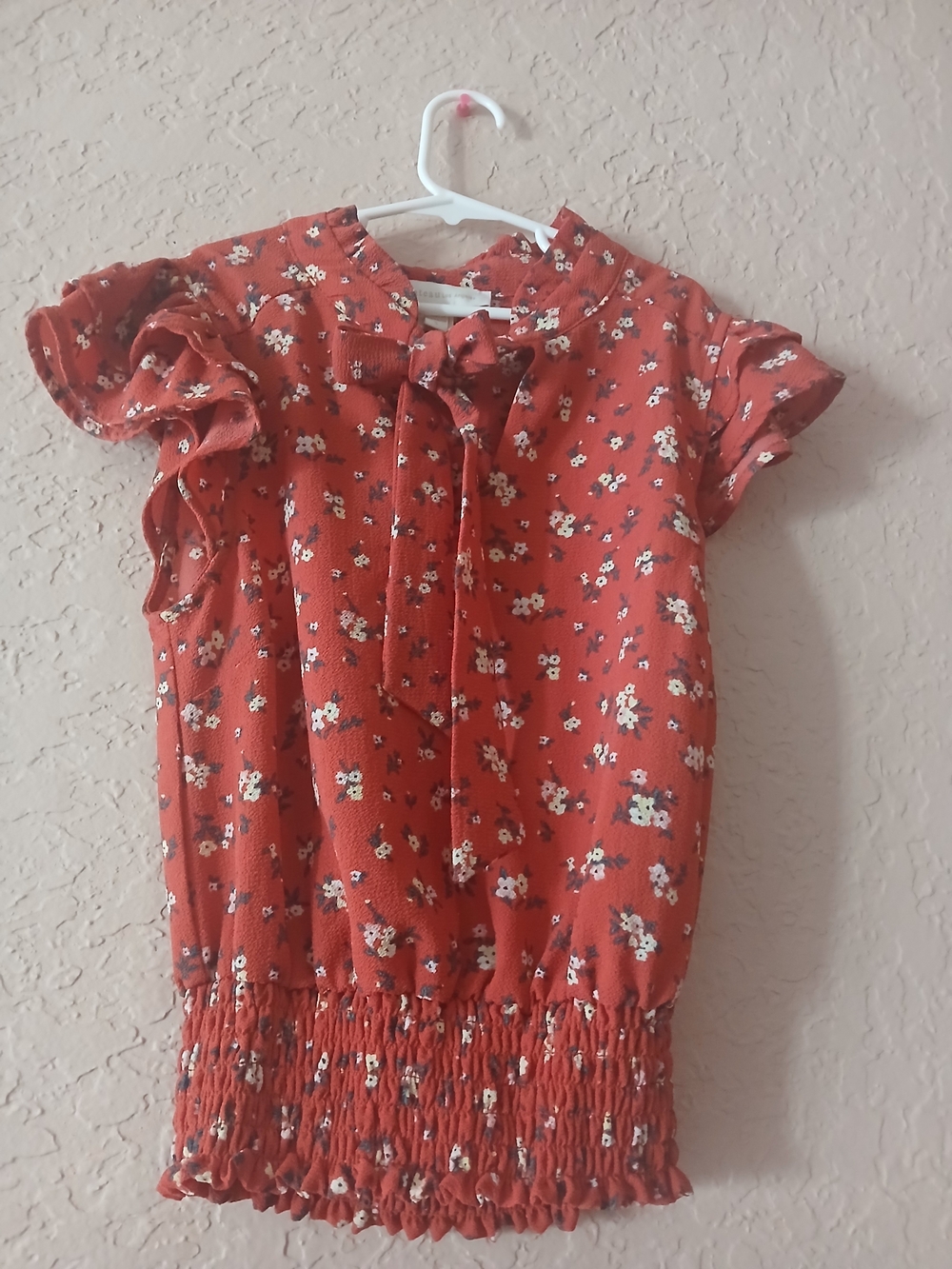 Rust Floral Tie-Neck Blouse